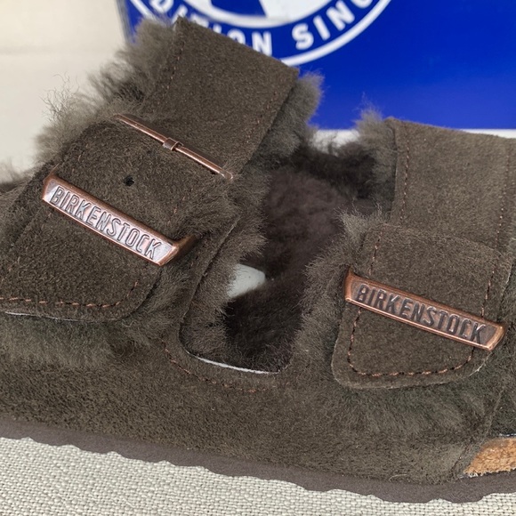 BIRKENSTOCK NEW Arizona Shearling Fur Suede Leather Mocha Brown Sandals 40 9 9.5 - Picture 2 of 7